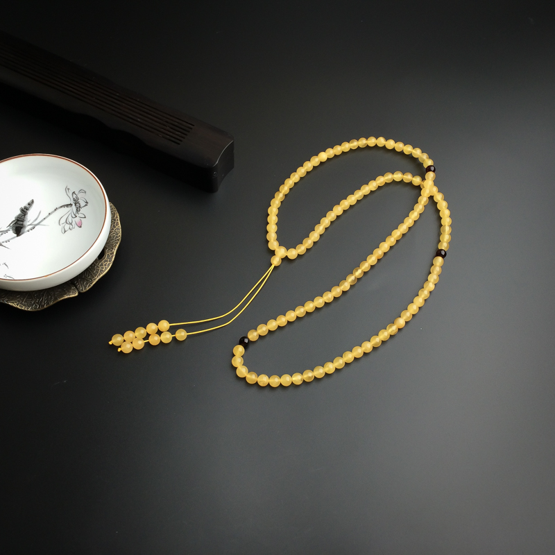 天然金绞蜜鸡油黄蜜蜡佛珠  - 红掌柜