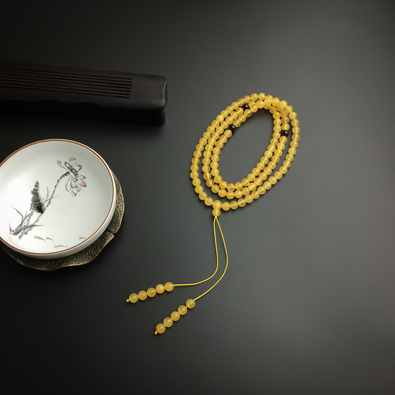 金绞蜜鸡油黄蜜蜡佛珠  - 红掌柜