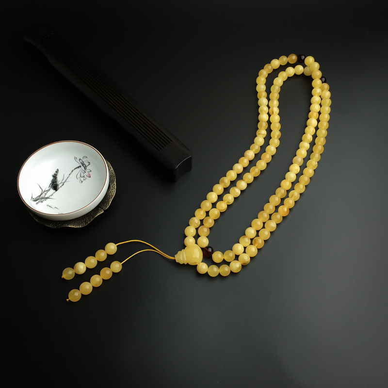 天然108柠檬黄蜜蜡佛珠 - 红掌柜