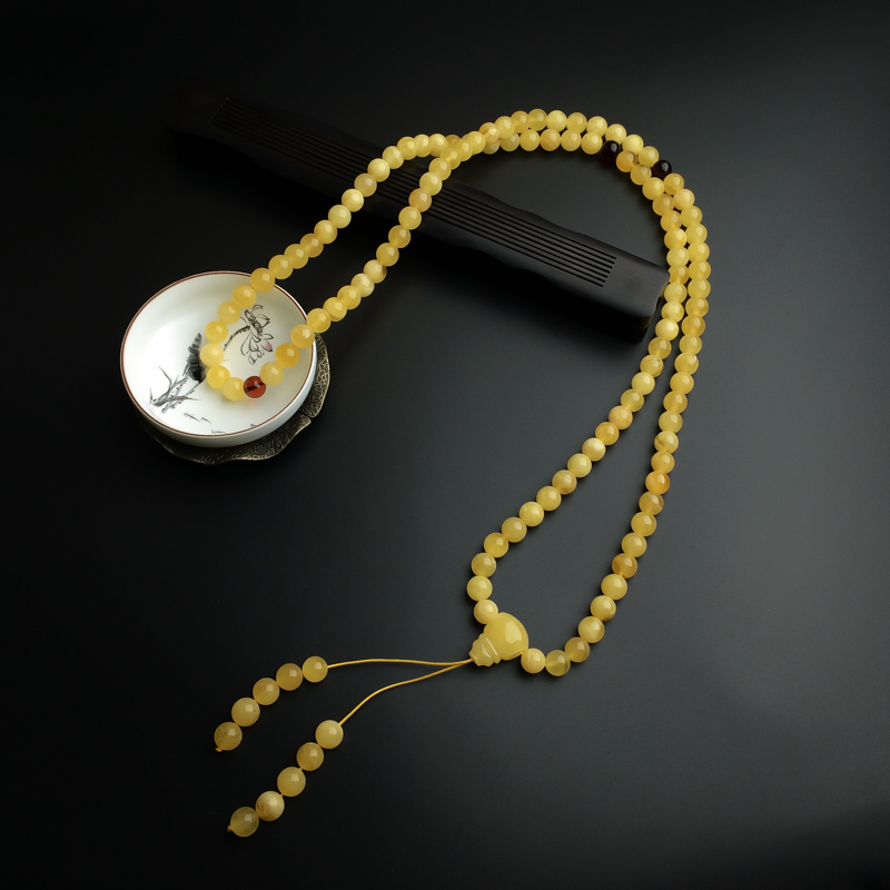 波罗的海天然108柠檬黄蜜蜡佛珠 - 红掌柜