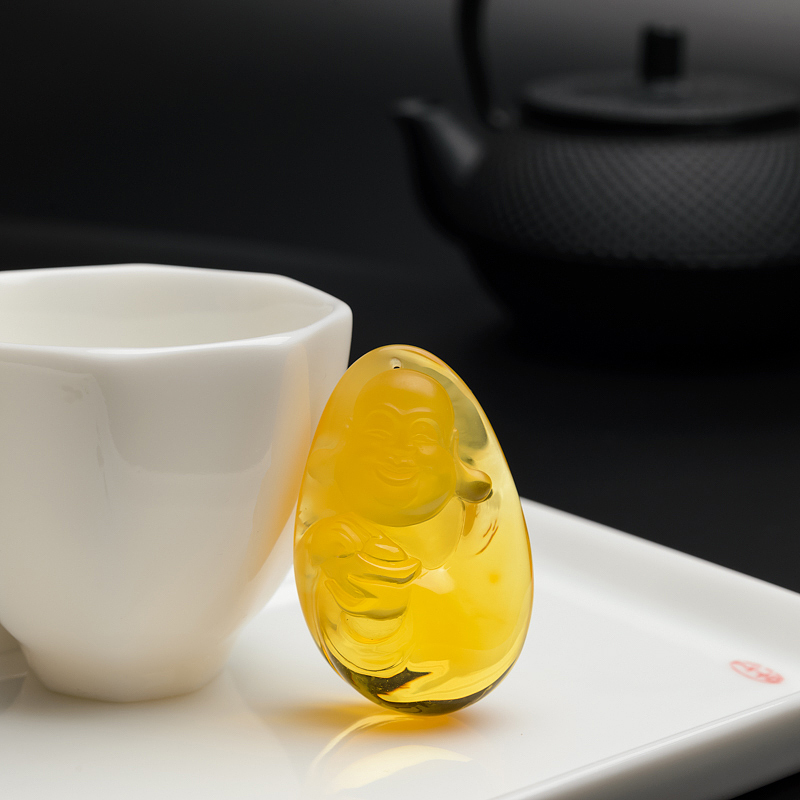 鸡油黄蜜蜡弥勒佛吊坠-红掌柜