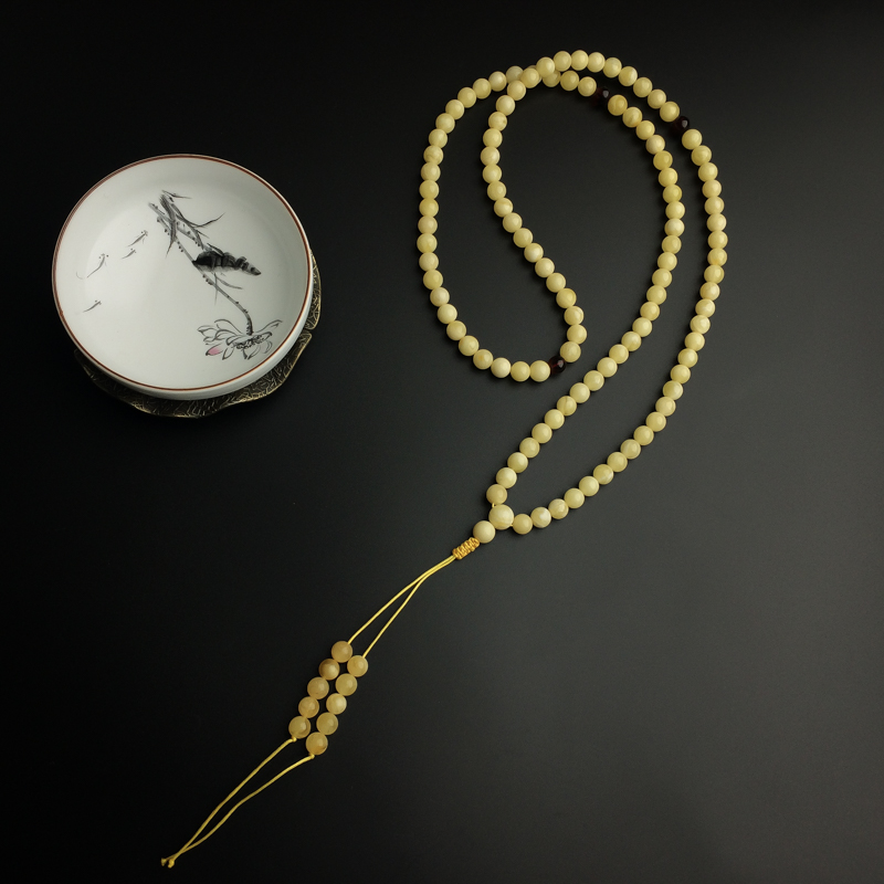 7mm白花蜜蜡佛珠-红掌柜