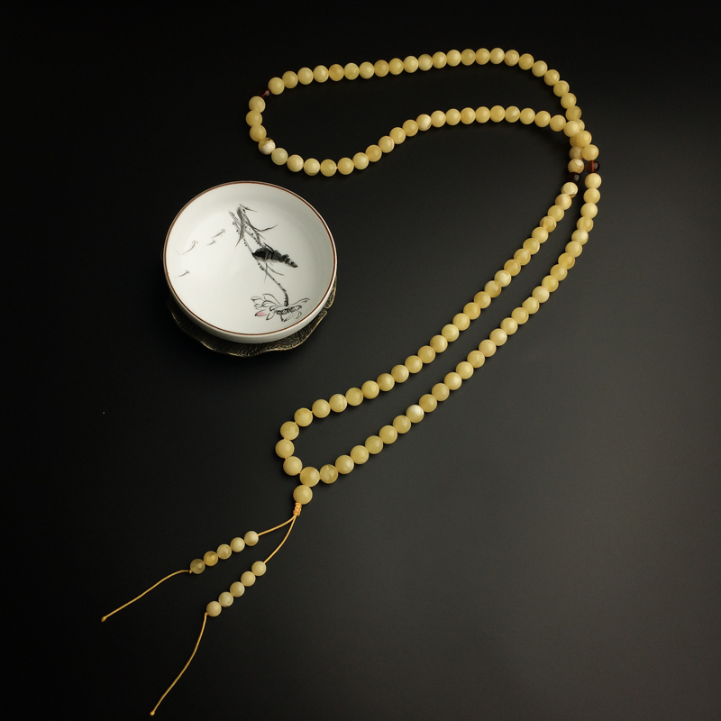 9mm白花蜜蜡佛珠-红掌柜