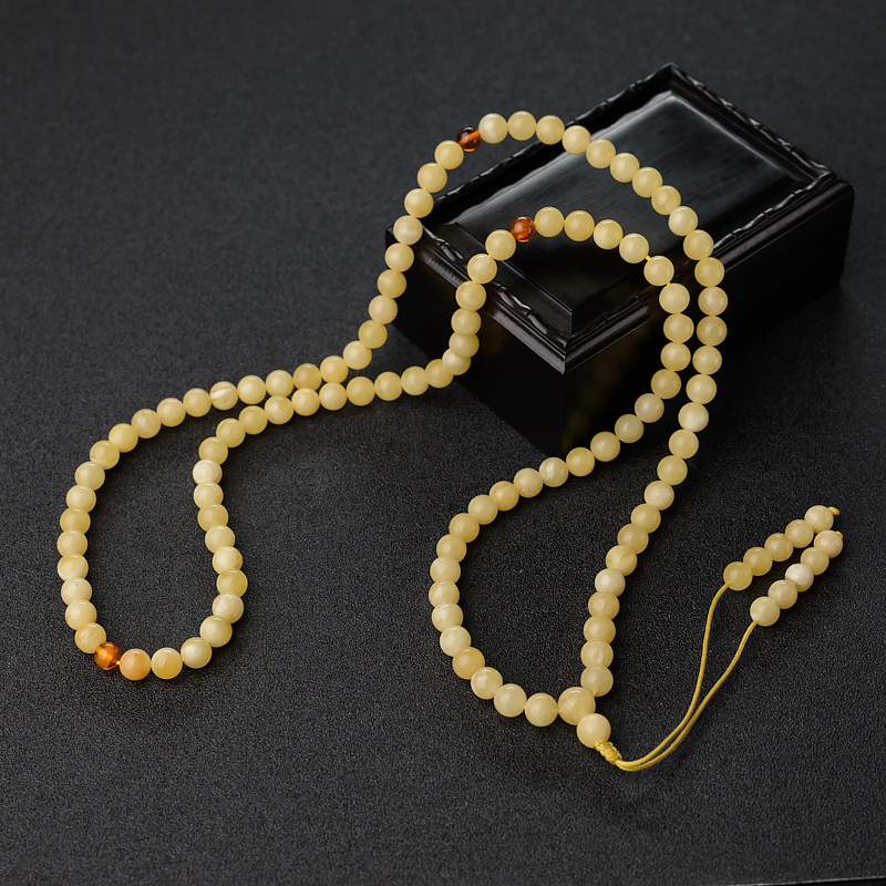 6.5mm白花蜜蜡108佛珠-红掌柜