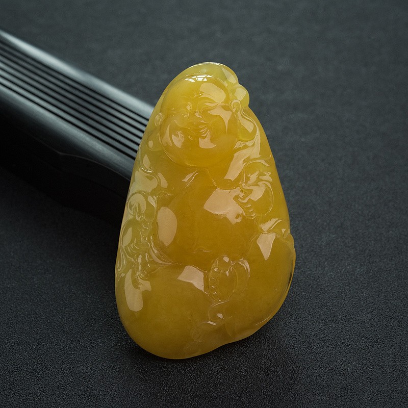 鸡油黄蜜蜡弥勒佛吊坠-红掌柜