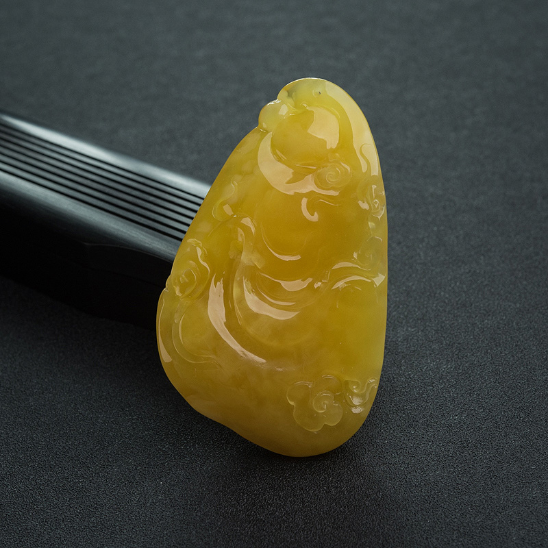 鸡油黄蜜蜡弥勒佛吊坠-红掌柜