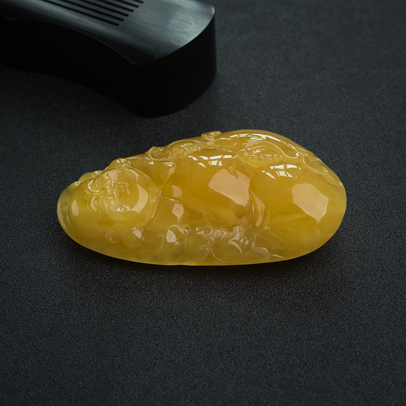 鸡油黄蜜蜡弥勒佛吊坠-红掌柜