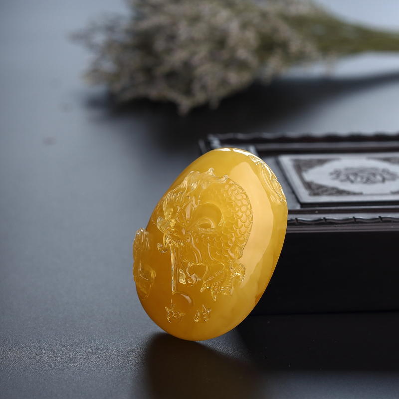 波罗的海金包蜜鸡油黄蜜蜡龙吊坠-红掌柜