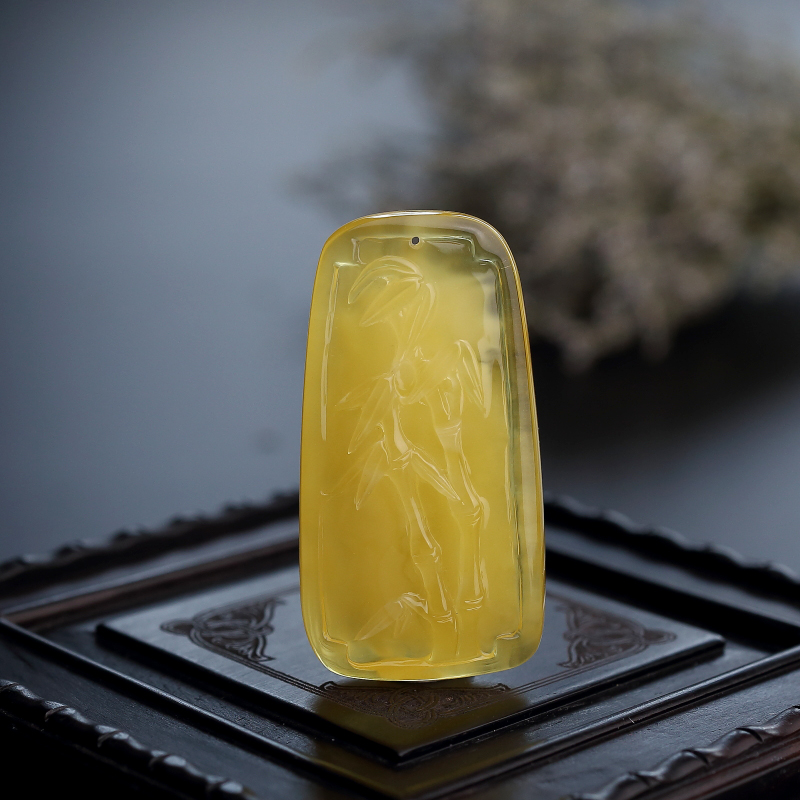 波罗的海天然金包蜜鸡油黄蜜蜡竹子吊坠-红掌柜