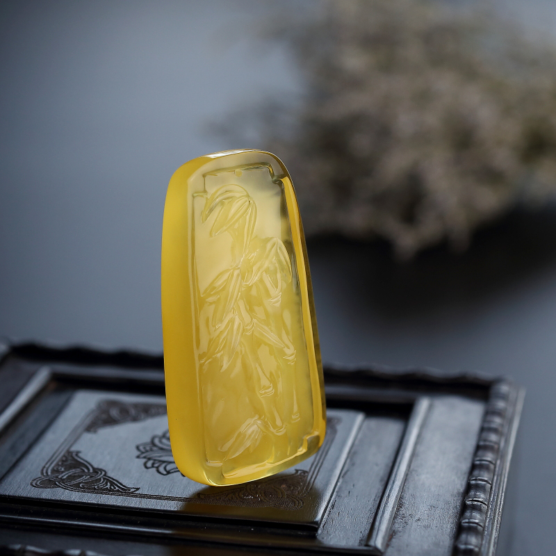 天然金包蜜鸡油黄蜜蜡竹子吊坠-红掌柜