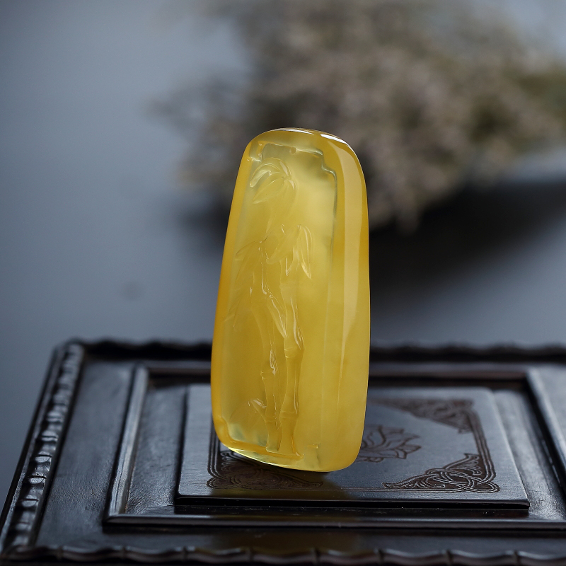 波罗的海金包蜜鸡油黄蜜蜡竹子吊坠-红掌柜