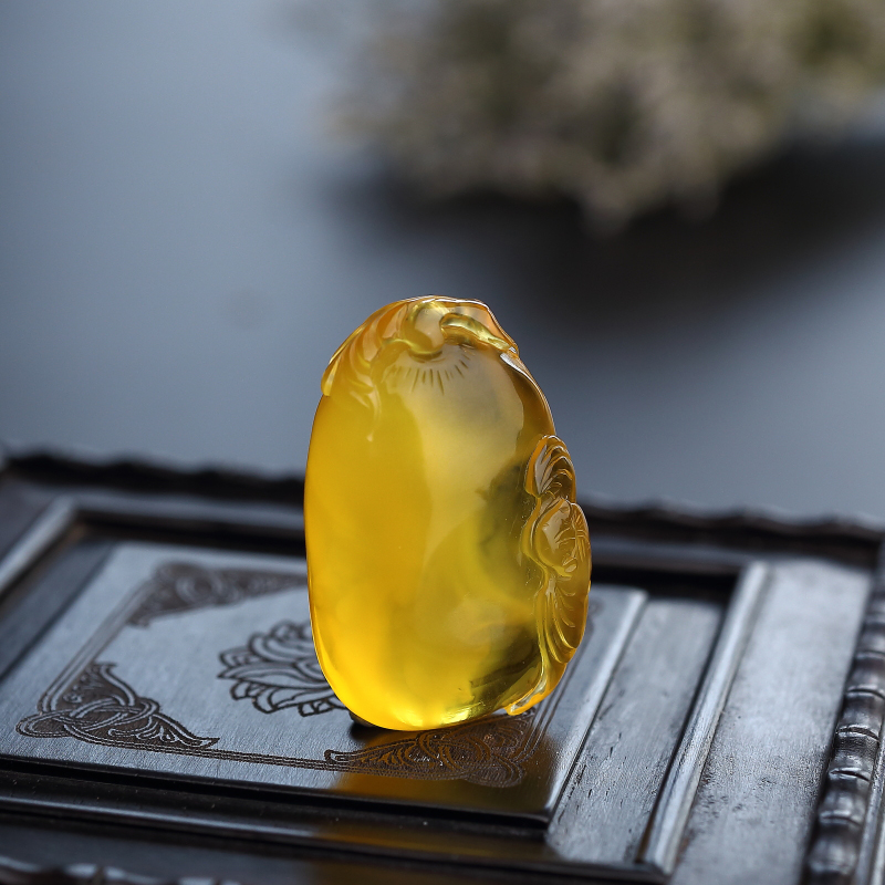 天然金包蜜鸡油红蜜蜡福瓜吊坠-红掌柜