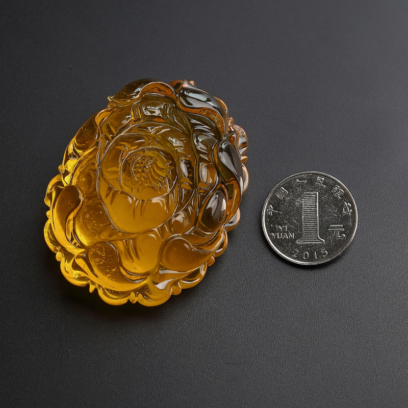 缅甸金珀牡丹花吊坠 - 红掌柜