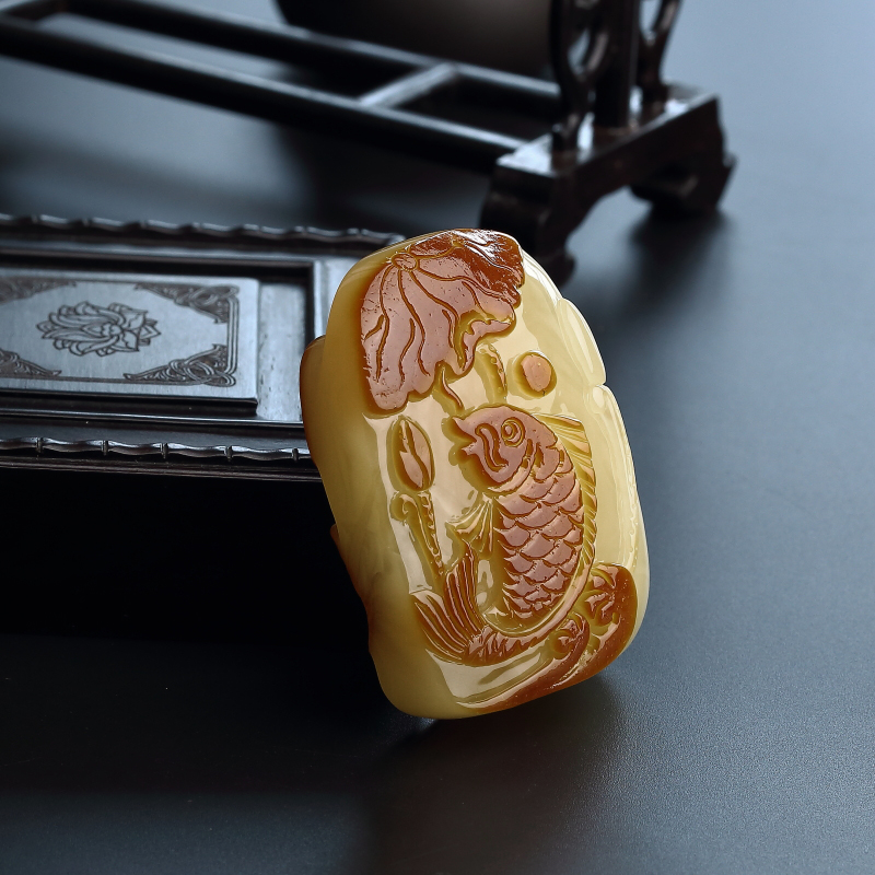 天然柠檬黄蜜蜡鱼吊坠 - 红掌柜