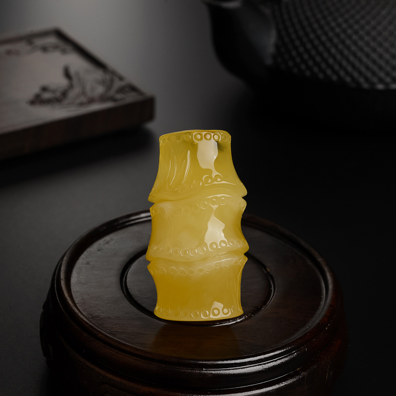 波罗的海天然鸡油黄蜜蜡竹节吊坠-红掌柜