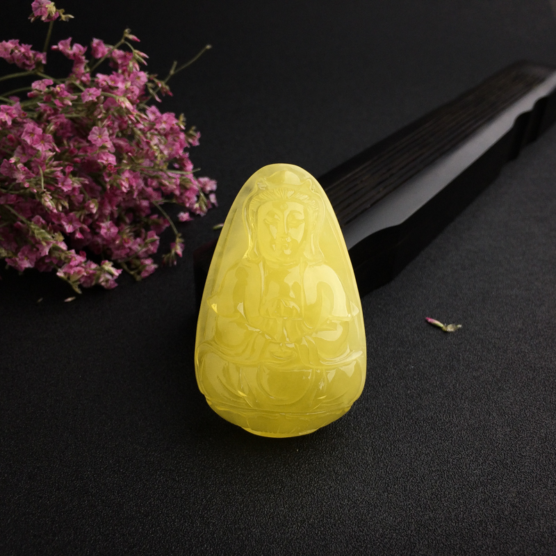 鸡油黄蜜蜡观音吊坠-红掌柜