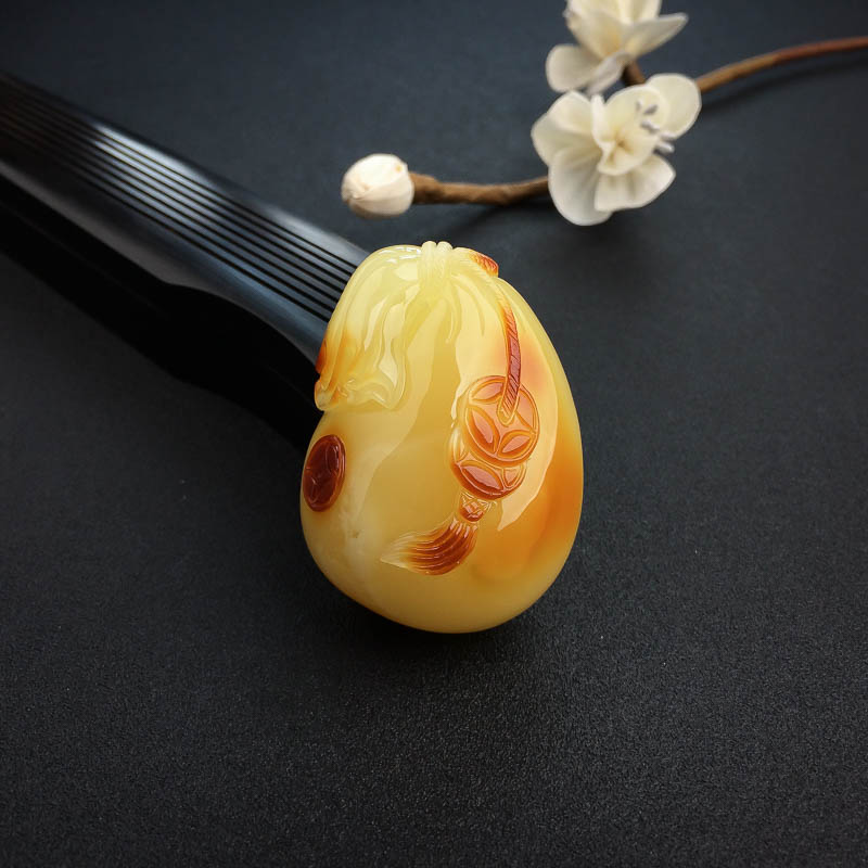 俏色蜜蜡钱袋吊坠-红掌柜