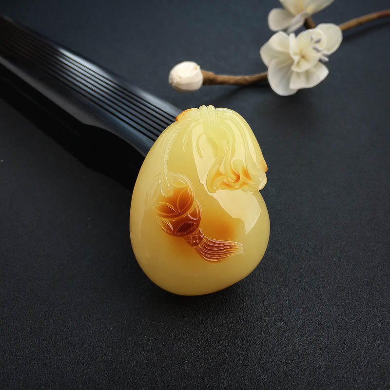 俏色蜜蜡钱袋挂件-红掌柜