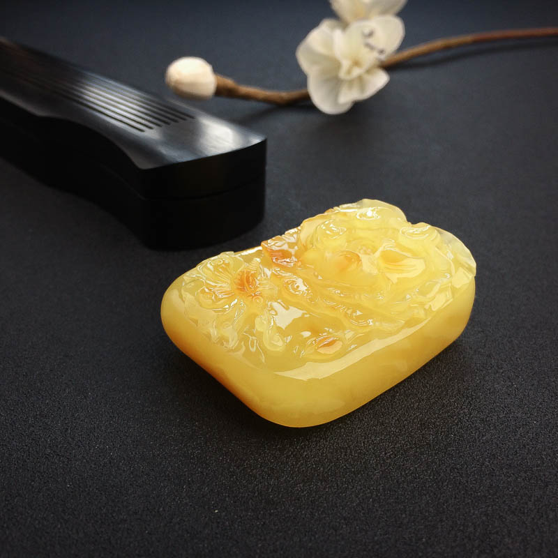 天然蜜蜡蝶恋花吊坠-红掌柜