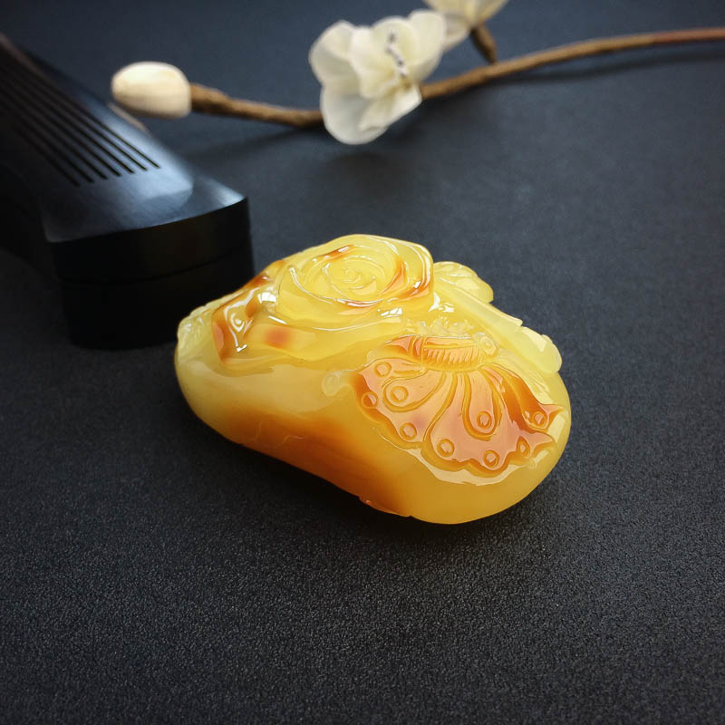 天然蜜蜡蝶恋花吊坠-红掌柜