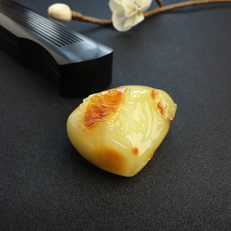 天然蜜蜡连年有余挂坠-红掌柜