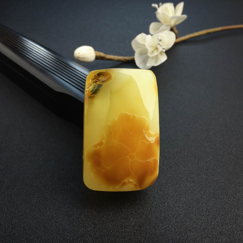 俏色蜜蜡蝶恋花挂坠-红掌柜