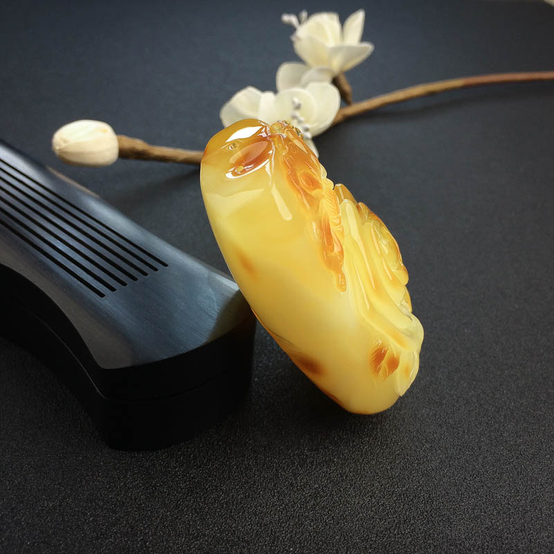 俏色蜜蜡蝶恋花挂件-红掌柜