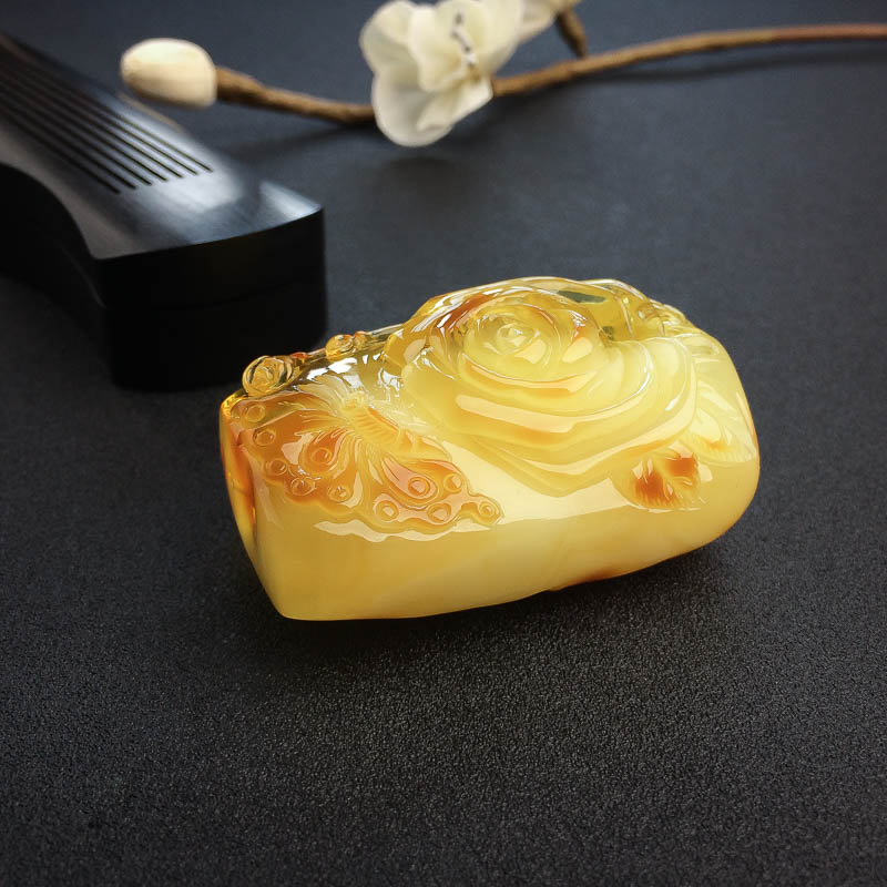 天然蜜蜡蝶恋花吊坠-红掌柜