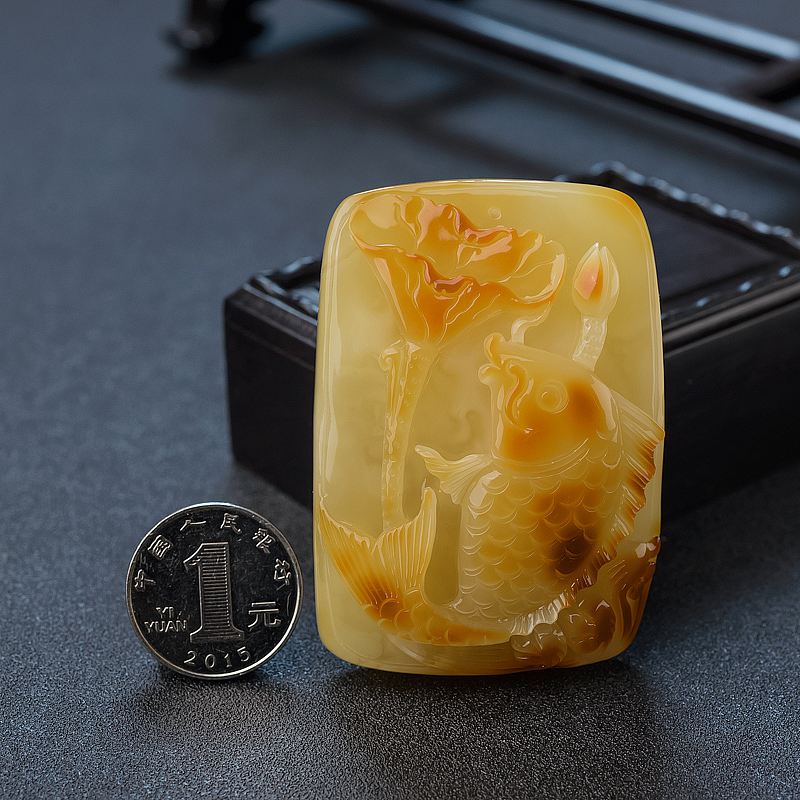 天然蜜蜡年年有余吊坠-红掌柜