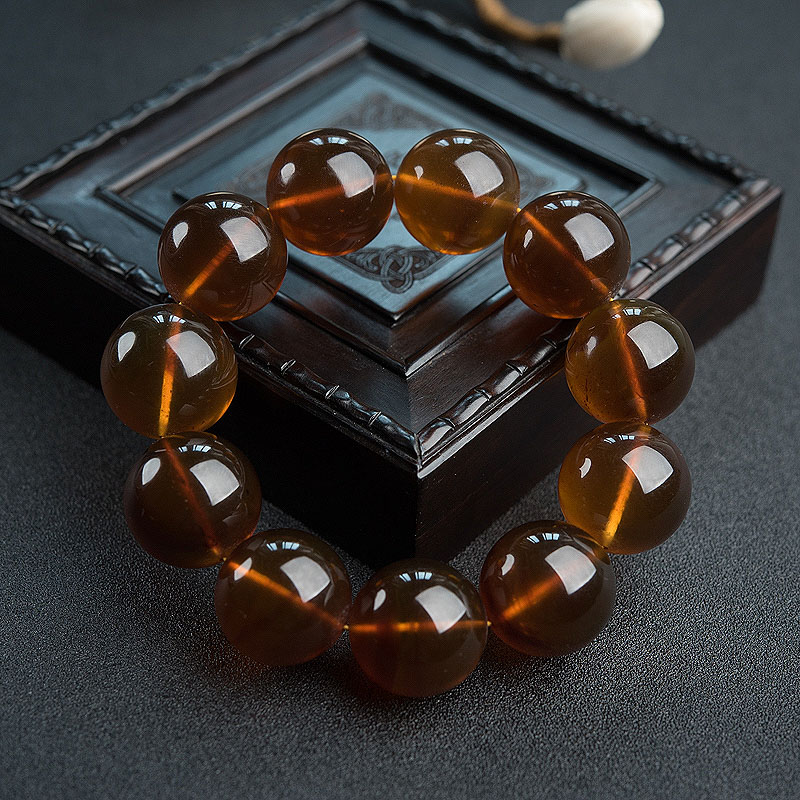 缅甸天然21mm棕珀手串 - 红掌柜