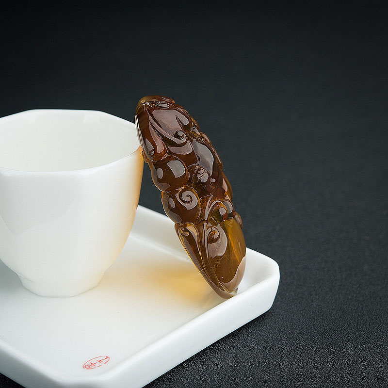 缅甸天然棕珀貔貅吊坠-红掌柜