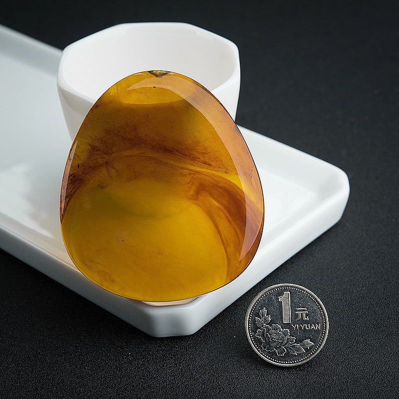 缅甸天然棕珀随形吊坠-红掌柜