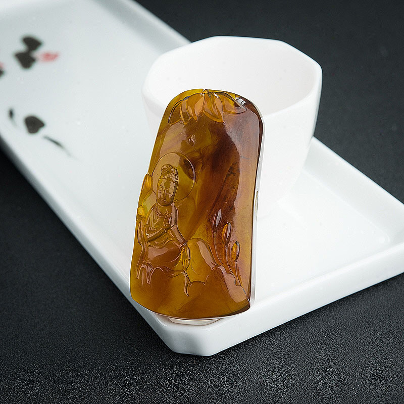 天然棕珀观音吊坠-红掌柜