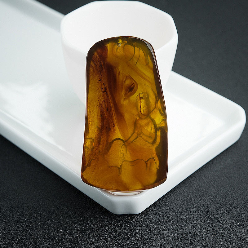 天然棕珀吊坠-红掌柜