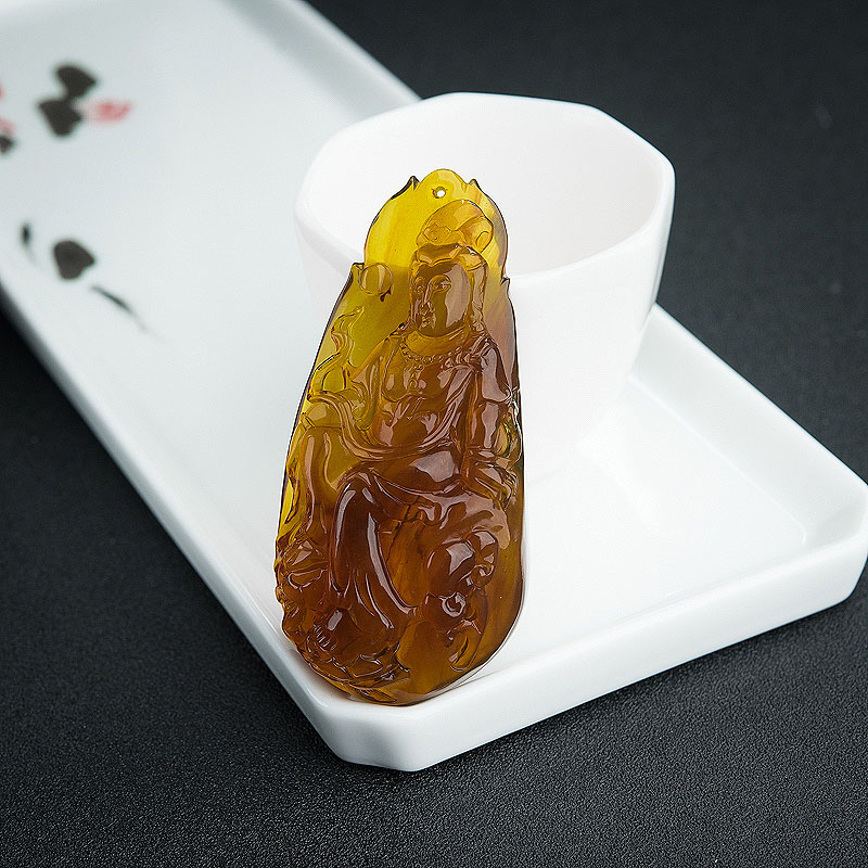 天然棕珀观音吊坠-红掌柜