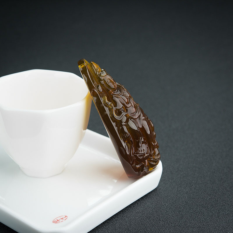 缅甸棕珀观音吊坠-红掌柜