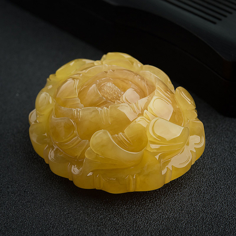 天然褐黄蜜蜡花开富贵吊坠-红掌柜