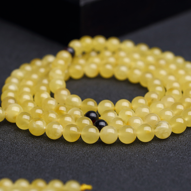 7mm波罗的海天然鸡油黄蜜蜡佛珠-红掌柜