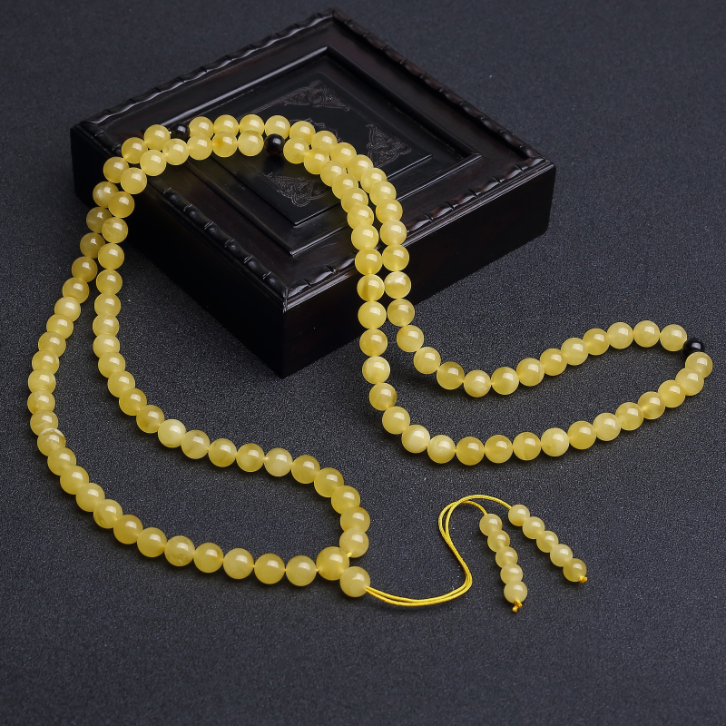 7.5mm天然鸡油黄蜜蜡108佛珠-红掌柜