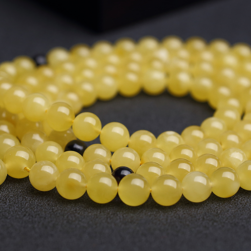 7.5mm波罗的海天然鸡油黄蜜蜡佛珠-红掌柜