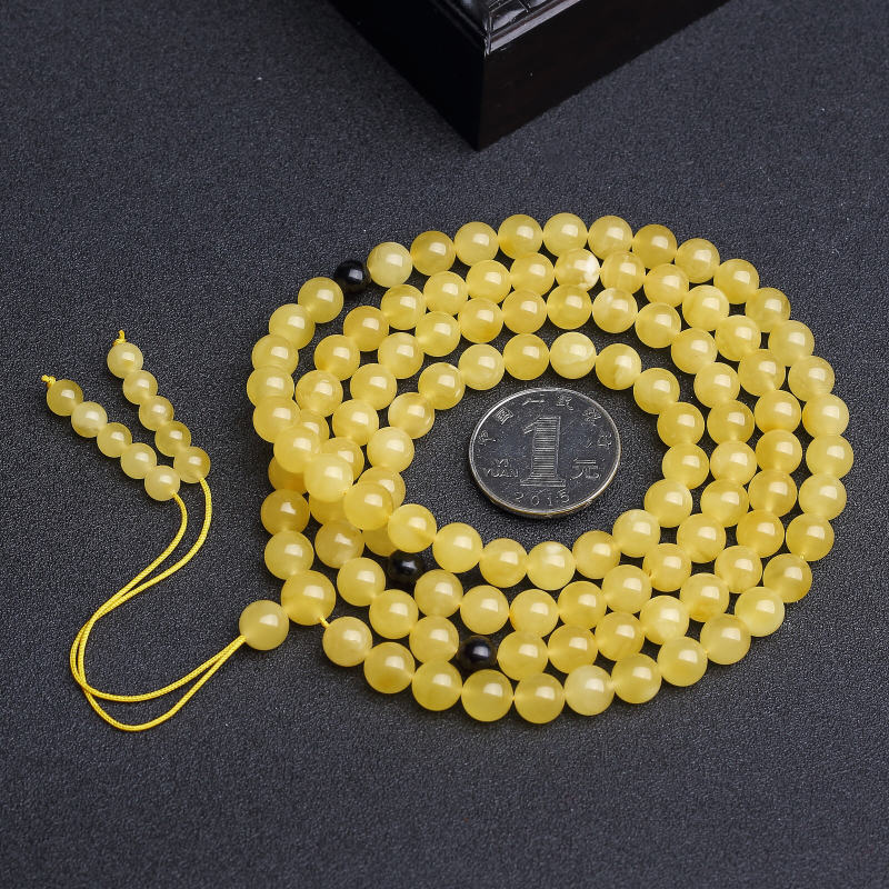 鸡油黄蜜蜡108佛珠-红掌柜