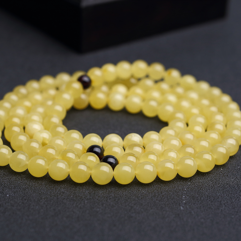 7.5mm波罗的海天然鸡油黄蜜蜡佛珠-红掌柜