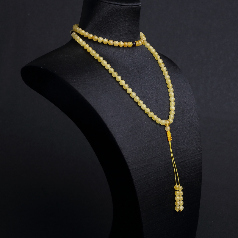 天然鸡油黄蜜蜡108佛珠-红掌柜