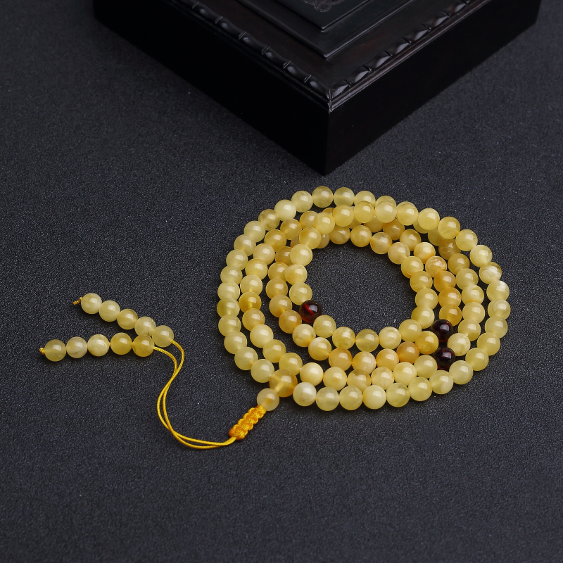 6.5mm波罗的海天然鸡油黄蜜蜡佛珠-红掌柜
