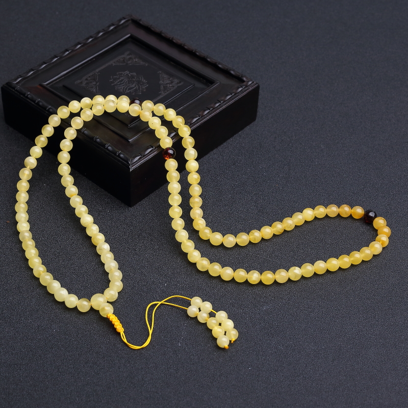 7mm天然鸡油黄蜜蜡108佛珠-红掌柜