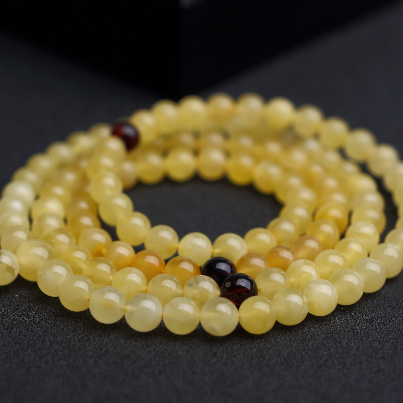 7mm波罗的海天然鸡油黄蜜蜡佛珠-红掌柜