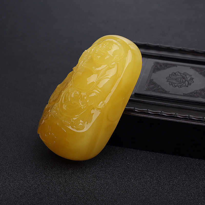 波罗的海鸡油黄蜜蜡弥勒佛吊坠-红掌柜