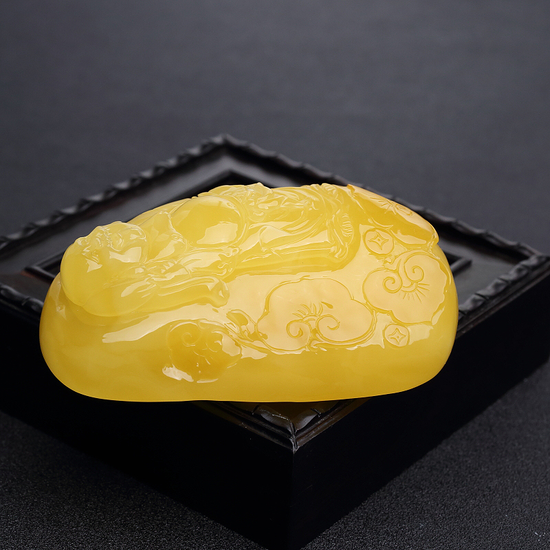 鸡油黄蜜蜡弥勒佛吊坠-红掌柜