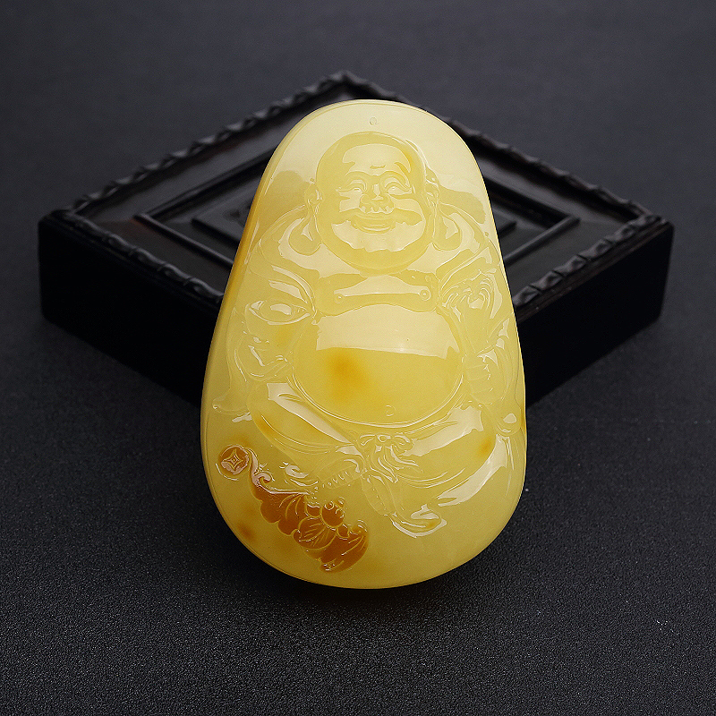 波罗的海天然柠檬黄蜜蜡弥勒佛吊坠-红掌柜