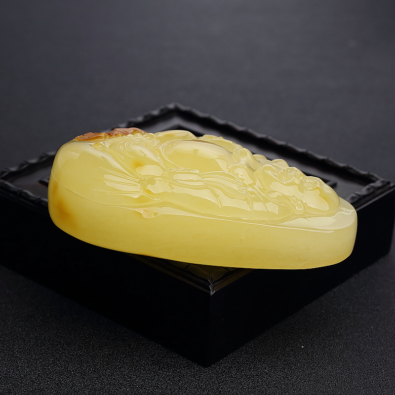 柠檬黄蜜蜡弥勒佛吊坠-红掌柜